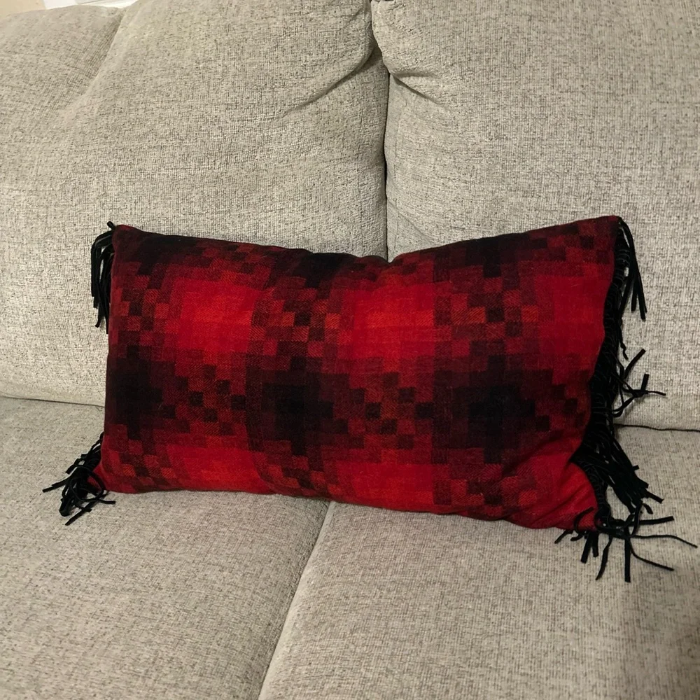 Shiraleah Chicago Red Plaid Ombre Fringe Lumbar Pillow Cover Boho Cabin Decor